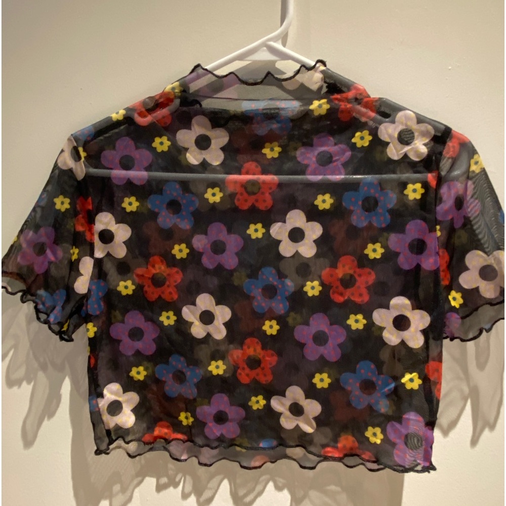 Flower Print Mesh Crop Top